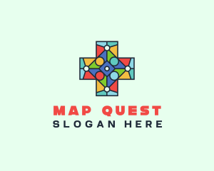 Colorful Stained Glass Cross logo design