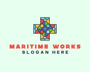 Colorful Stained Glass Cross logo design