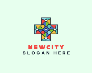 Colorful Stained Glass Cross logo design