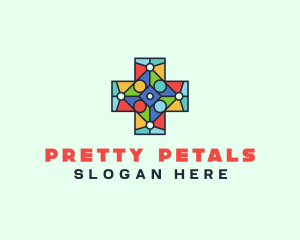 Colorful Stained Glass Cross logo design