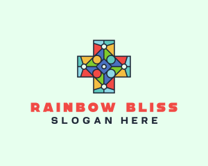 Colorful Stained Glass Cross logo design