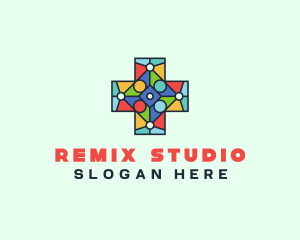 Colorful Stained Glass Cross logo design