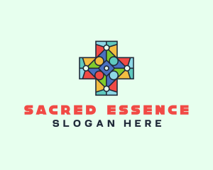 Sacramental - Colorful Stained Glass Cross logo design