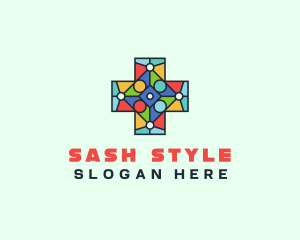 Colorful Stained Glass Cross logo design