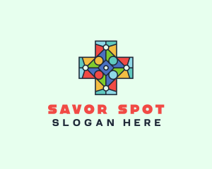 Colorful Stained Glass Cross logo design