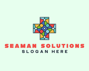 Colorful Stained Glass Cross logo design