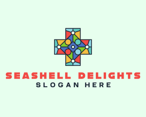 Colorful Stained Glass Cross logo design