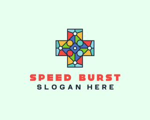 Colorful Stained Glass Cross logo design