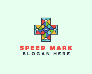 Colorful Stained Glass Cross logo design