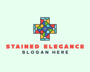 Colorful Stained Glass Cross logo design