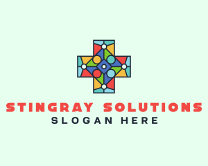 Colorful Stained Glass Cross logo design