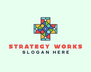 Colorful Stained Glass Cross logo design