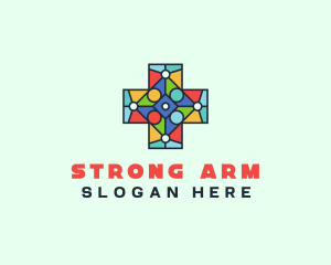 Colorful Stained Glass Cross logo design