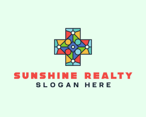 Colorful Stained Glass Cross logo design