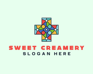 Colorful Stained Glass Cross logo design