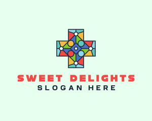 Colorful Stained Glass Cross logo design