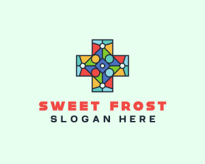 Colorful Stained Glass Cross logo design