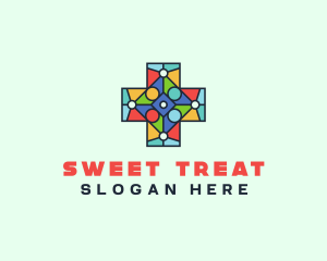 Colorful Stained Glass Cross logo design