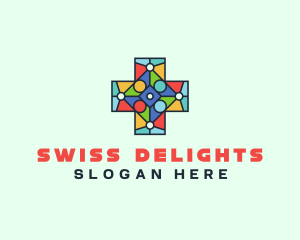 Colorful Stained Glass Cross logo design