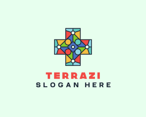 Colorful Stained Glass Cross logo design