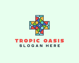 Colorful Stained Glass Cross logo design