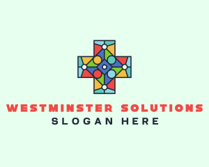 Colorful Stained Glass Cross logo design