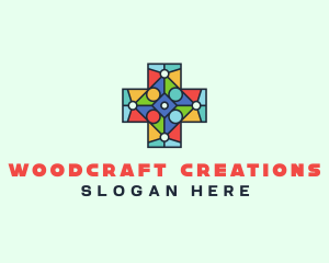 Colorful Stained Glass Cross logo design