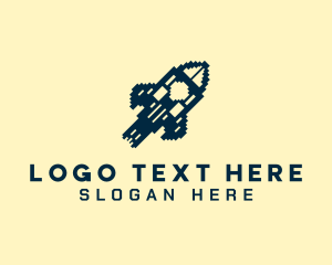 Holographic - Tech Pixel Rocket logo design