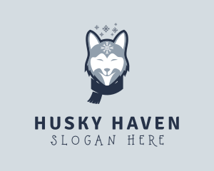 Winter Scarf Husky Dog logo design