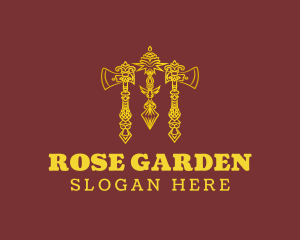 Rose - Medieval Axe Rose logo design