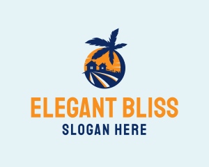 Home Cleaning - Tropical House Sunset logo design