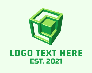 Isometric - Green 3D Cube logo design