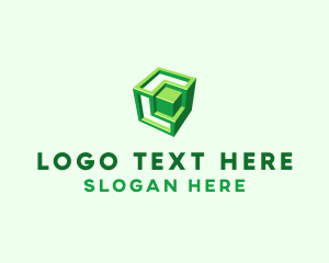 3d - Green 3D Cube logo design