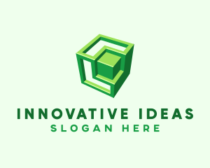 Green 3D Cube logo design