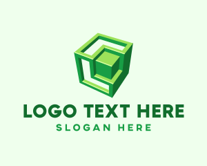 3d - Green 3D Cube logo design