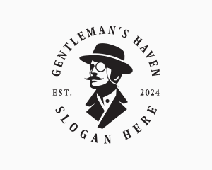 Monocle Gentleman Mustache logo design