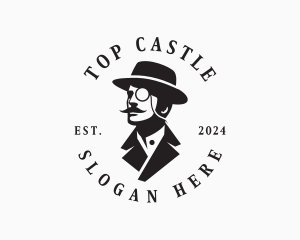 Monocle Gentleman Mustache logo design