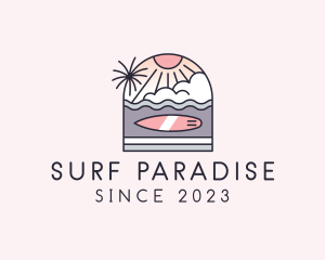 Surf - Sunset Surfing Beach logo design