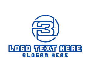 Team - Round Modern Outline Number 3 logo design