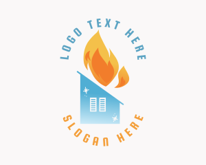 Fire - Heating Cooling House logo design