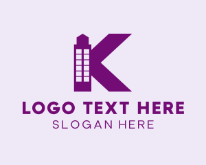 Letter K - Purple Minimalist K Tower logo design