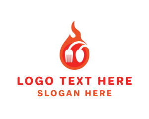 Breakfast - Fire Restaurant Spoon Fork logo design