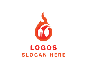Eating House - Fire Restaurant Spoon Fork logo design