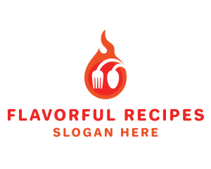 Cookbook - Fire Restaurant Spoon Fork logo design