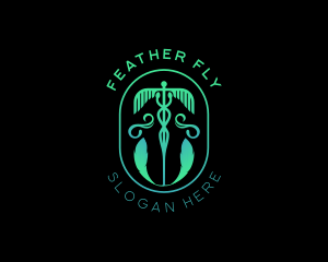 Medical Caduceus Staff Feather logo design