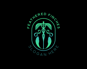 Medical Caduceus Staff Feather logo design