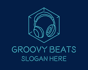 Disco - Neon Blue DJ Headphones logo design