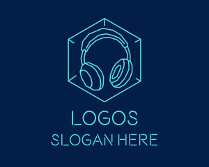 Disco - Neon Blue DJ Headphones logo design