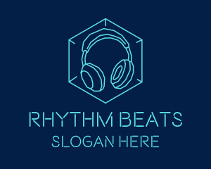 Edm - Neon Blue DJ Headphones logo design