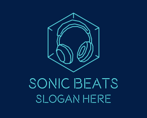 Headphones - Neon Blue DJ Headphones logo design